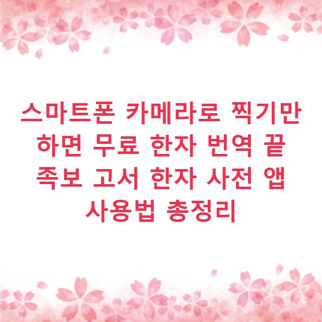 스마트폰 카메라로 찍기만 하면 무료 한자 번역 끝 족보 고서 한자 사전 앱 사용법 총정리