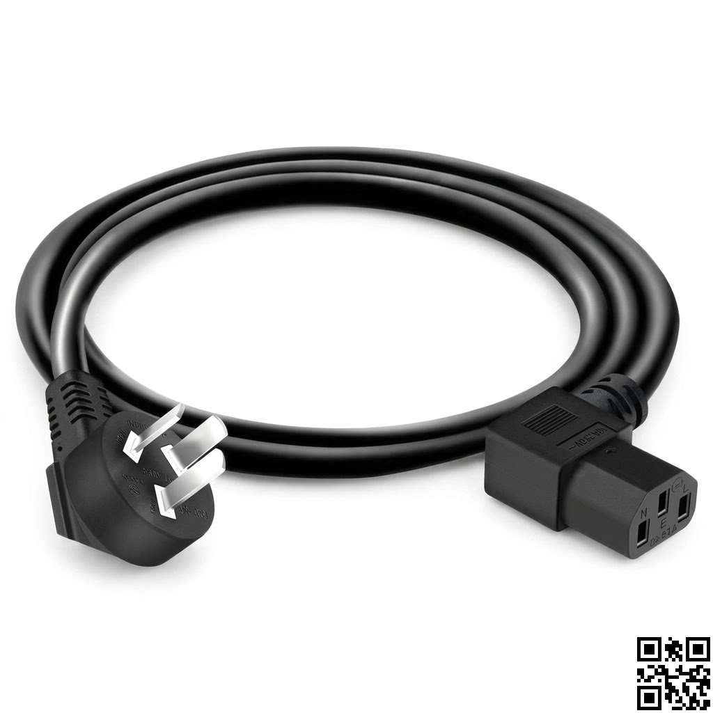 Dây Cáp Nguồn AC 10A 220V Dài 1.5m, C13 IEC Nối Phích Cắm China Cong L
