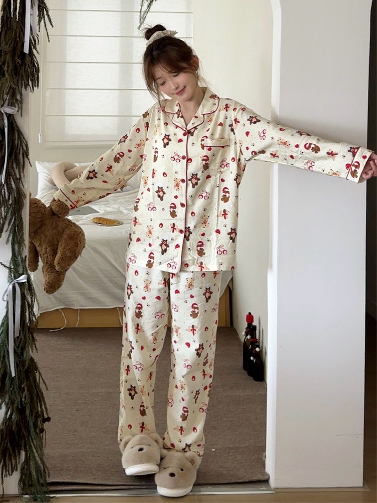Damen-Schlafanzug-Set, Baumwolle, Weihnachts-Design