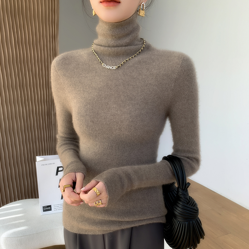 Women's cashmere turtleneck sweater, ribbed, slim fit