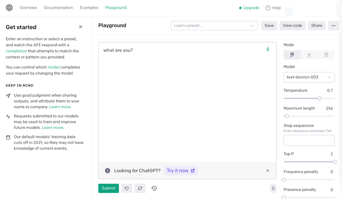 Captura de AI playground with text
