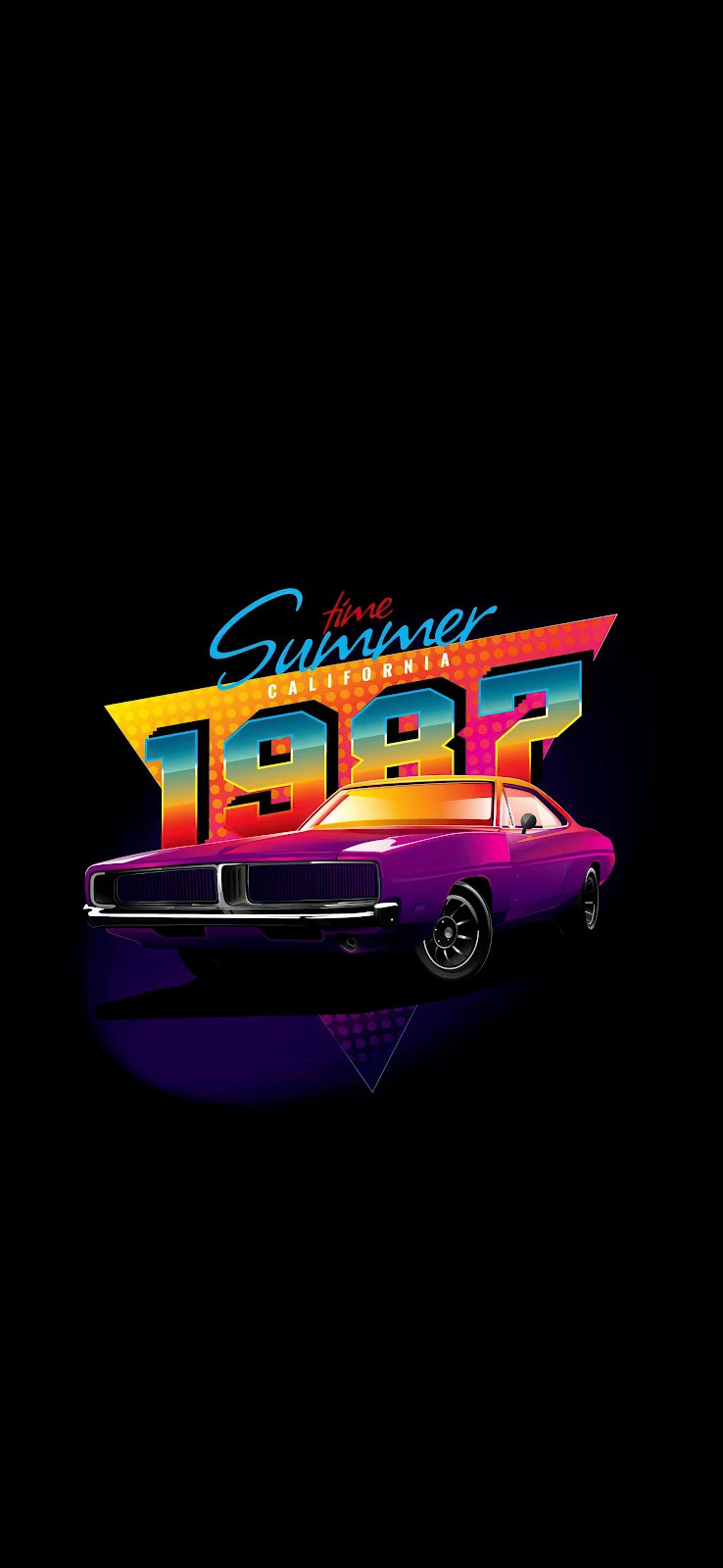 California Summer 1987 Synthwave Car - Synthwave Digital Illustration 4K iPhone Wallpaper (2160x4680)