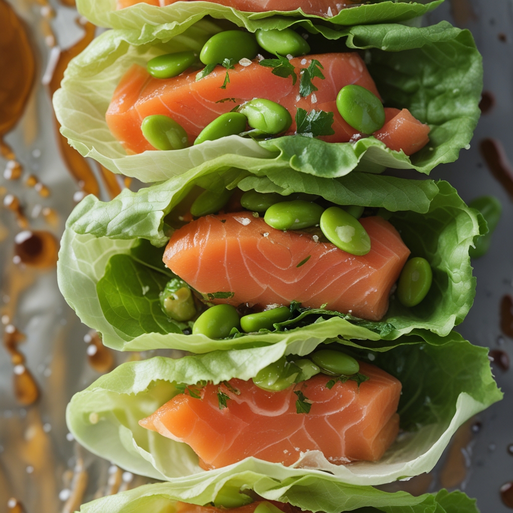 Final Salmon & Edamame Lettuce Wraps with Sesame Ginger Sauce