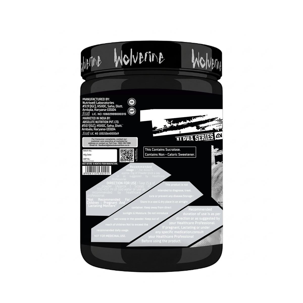 Absolute Nutrition Wolverine Pre workout — Blueraspberry, 450g