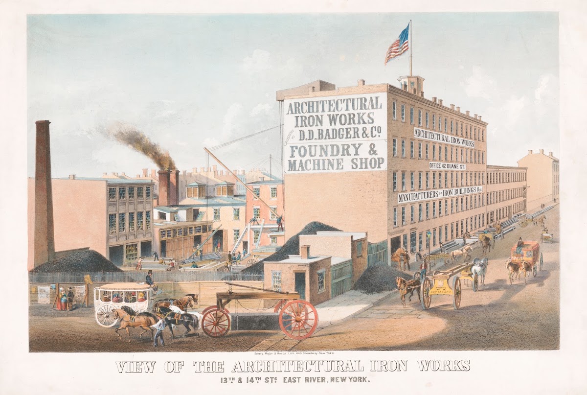 View of the architectural iron works 13th  14th East River New York