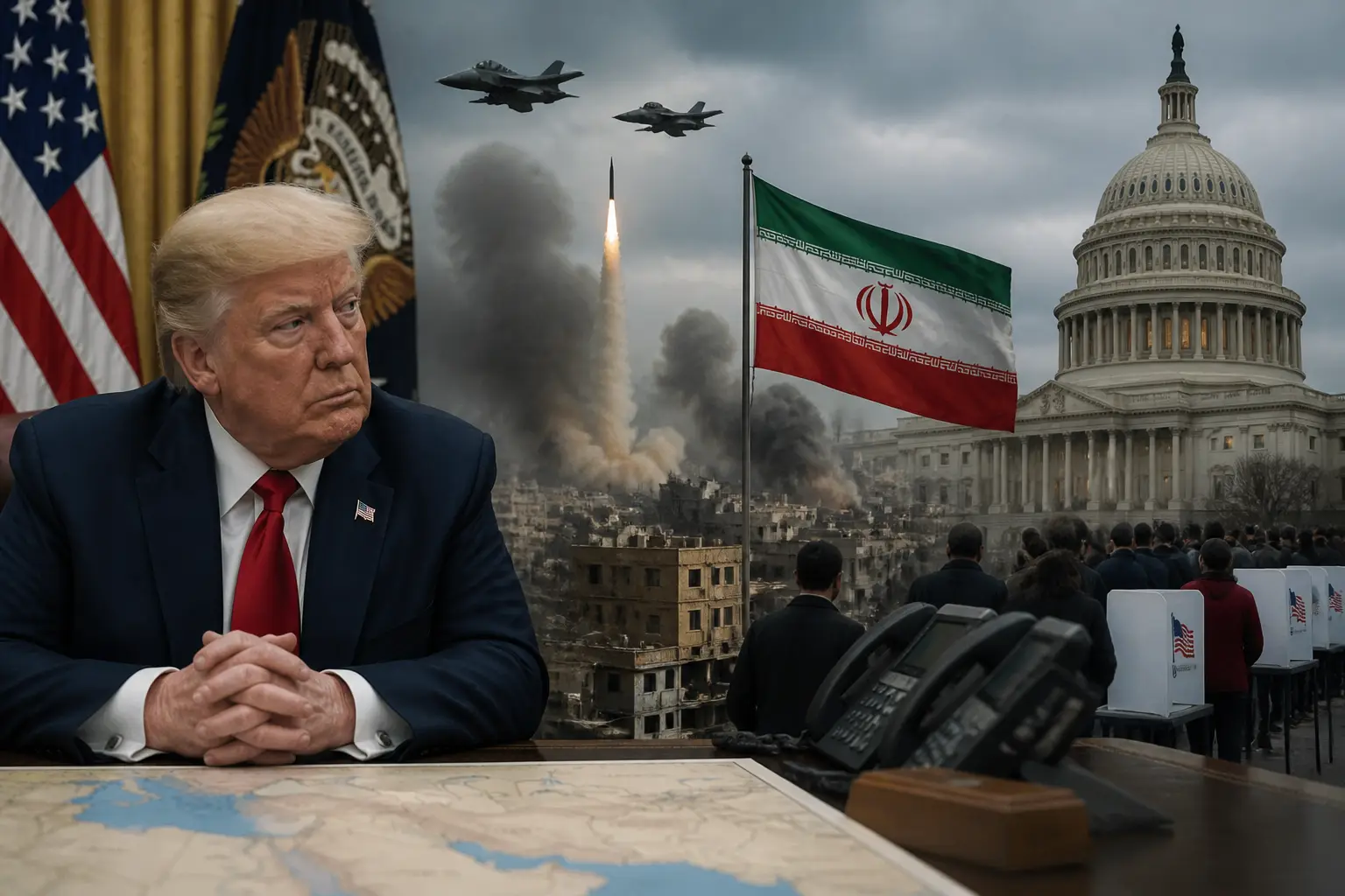 Editorial image for Trump faces Iran war challenges as midterm elections approach