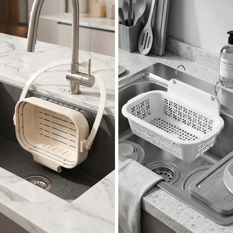 Collapsible draining basket for the sink