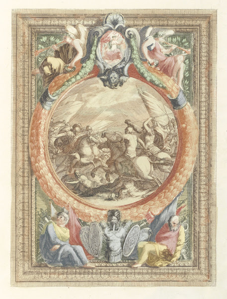 Ruitergevecht in ornamentele omlijsting 1688