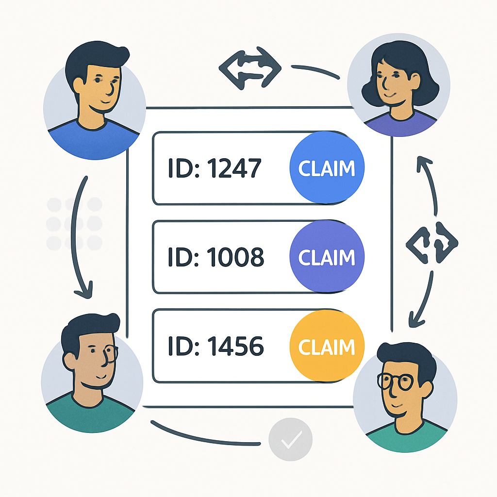 Team work-ID registry and claims synced through git
