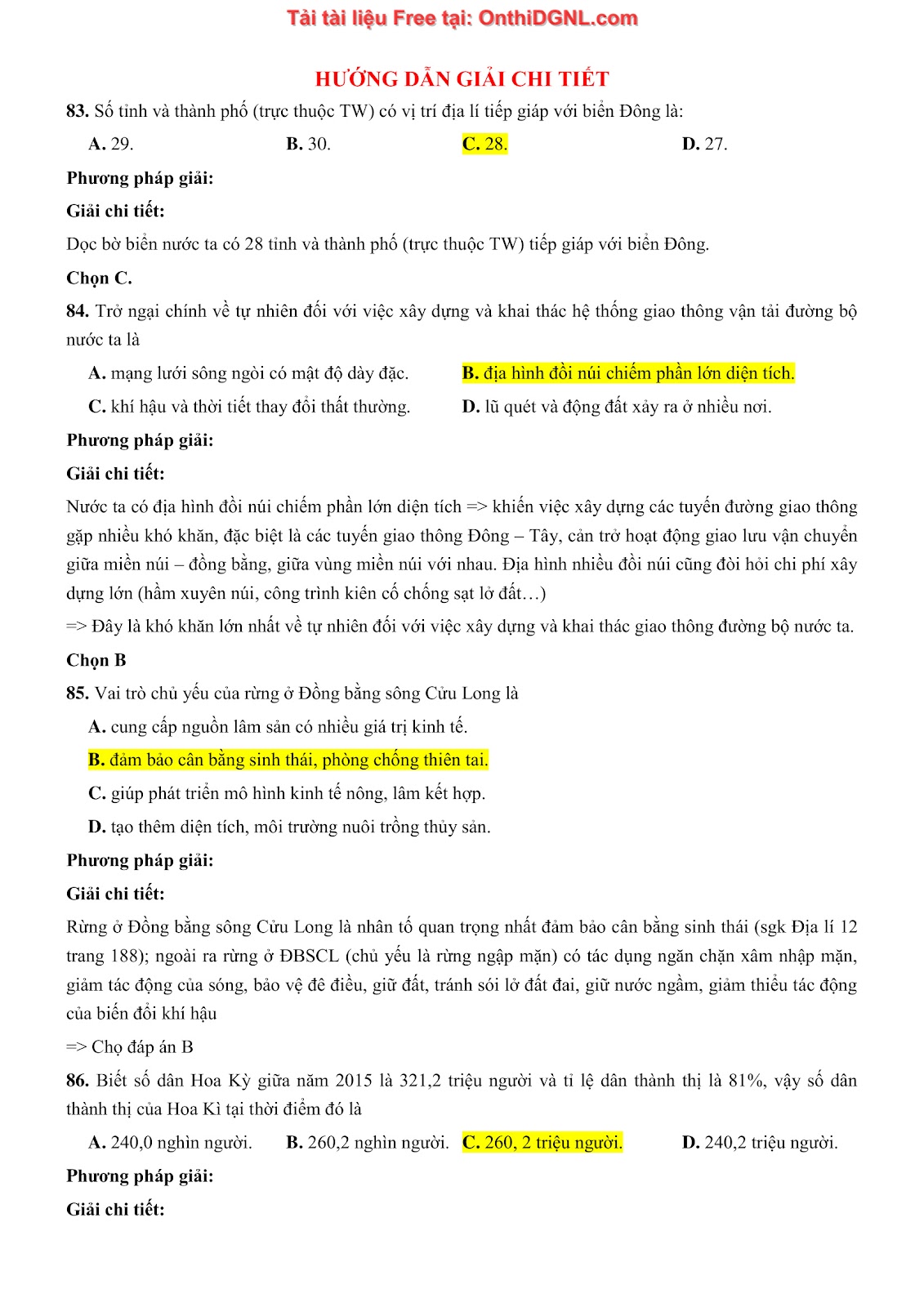 250 bài tập môn Địa Lý - Ôn thi ĐGNL ĐHQG TP HCM Phần 12