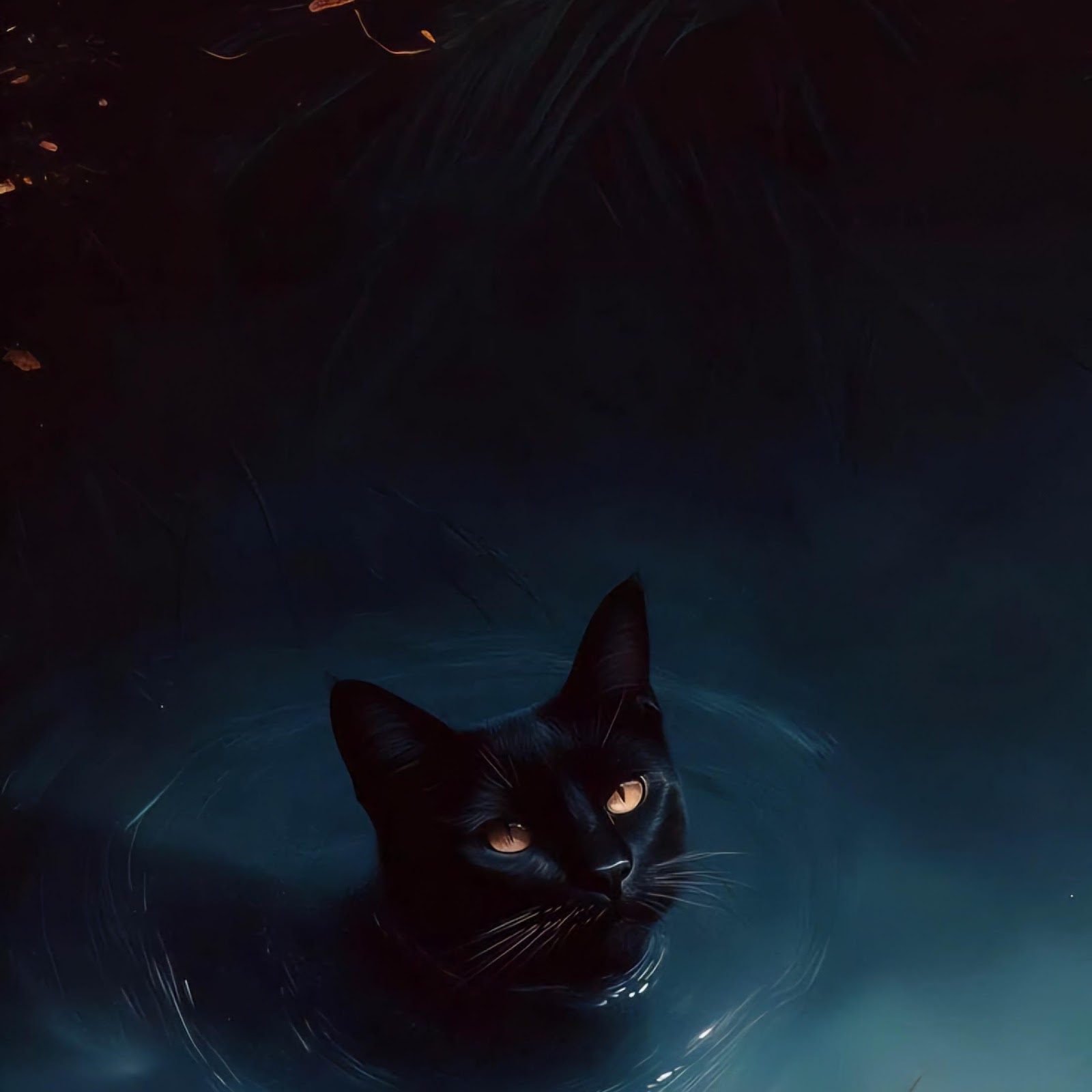 Download Mystic Black Cat Pond 4K iPhone