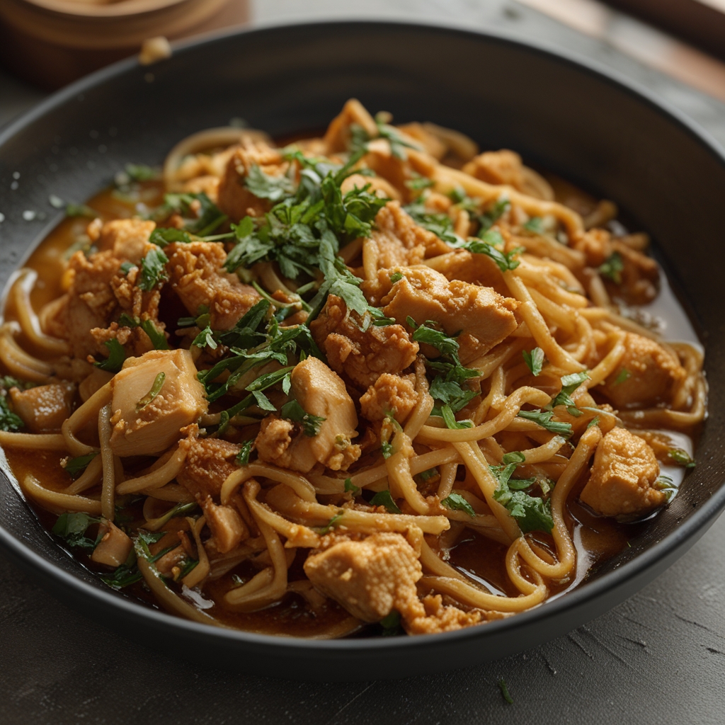 Sticky Garlic Chicken Noodles: High Protein with Quick Dinner Delight - Easy Weeknight Meal finished
