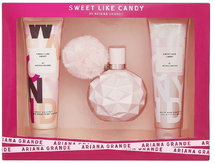 ESTUCHE ARIANA GRANDE SWEET LIKE CANDY MUJER 3PZS 100ML EDP + CREMA + GEL DE BAÑO