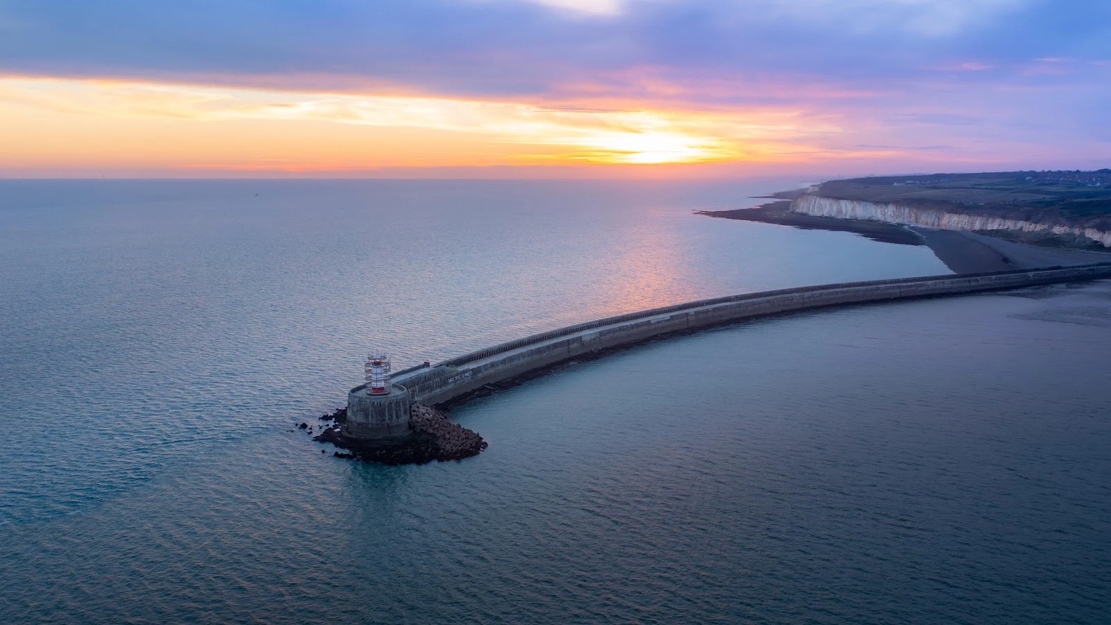 Newhaven Breakwater at Sunset - Aerial Landscape Photography 5K Wallpaper (5120x2880)