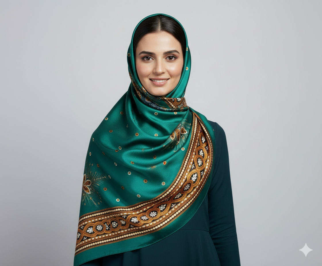 Bottel Green Pinted Hijab | Satin Scarf