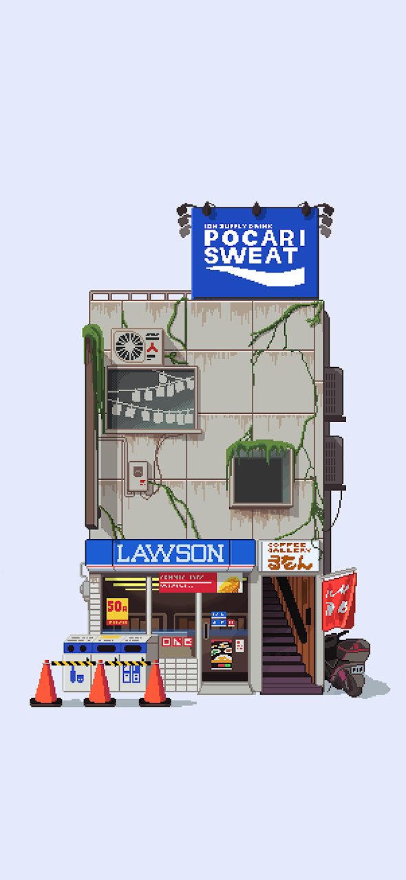 Pixel Art, Japan, Store Front, Nelson Wu, Lawson Phone Wallpaper