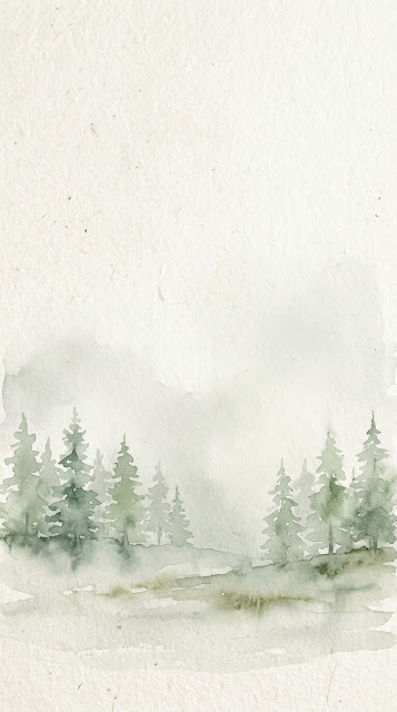 Scandinavian Minimalist Watercolor Misty Forest Background - Free mobile Wallpaper