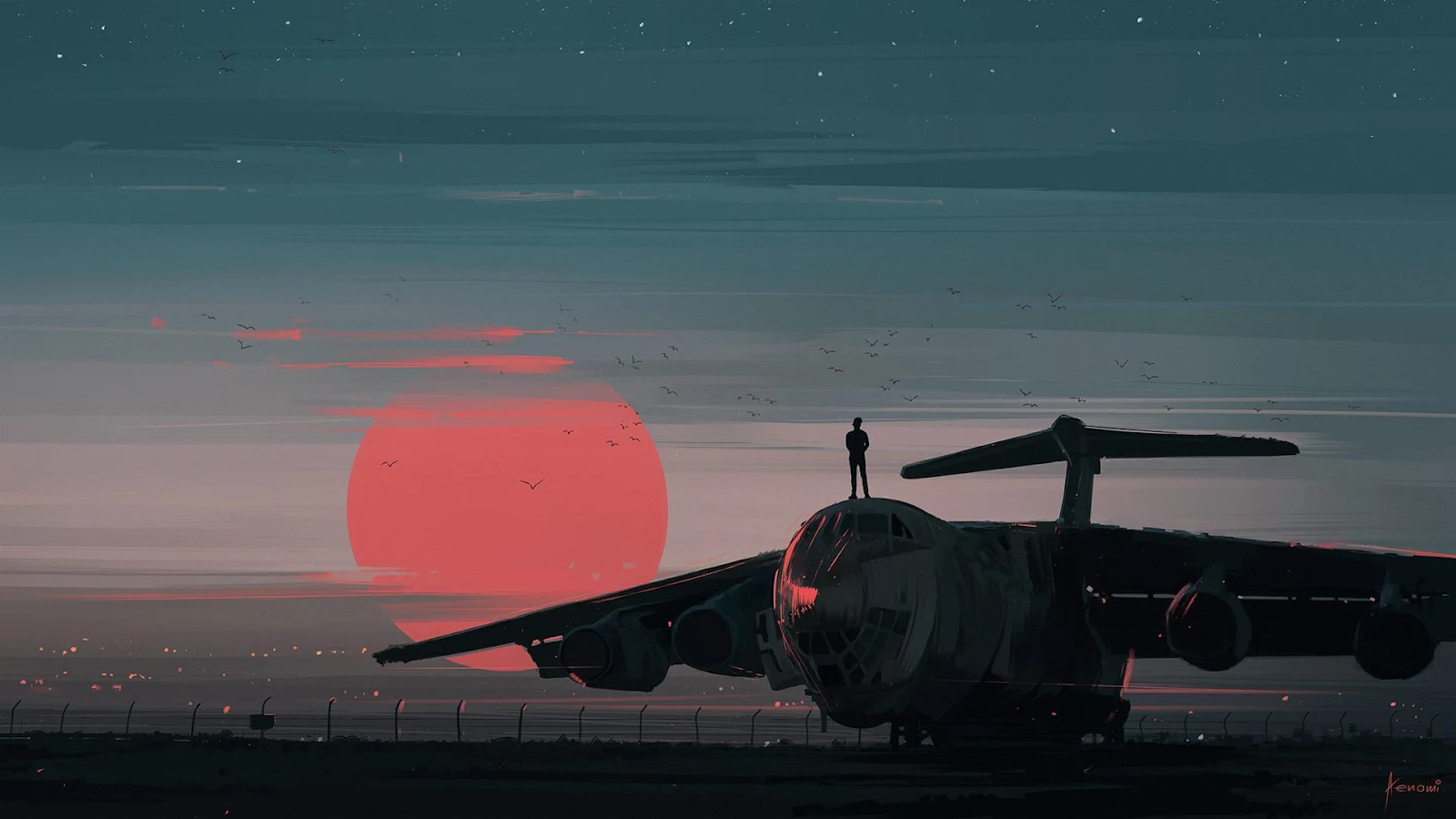 Aircraft, Sunset, Silhouette, Aviation Full HD Desktop Wallpaper