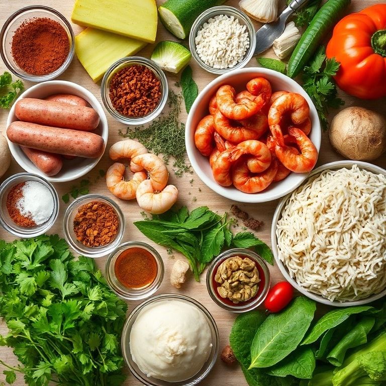 Ingredients for Easy Cajun Jambalaya with Sausage Chicken and Shrimp – Quick, Homemade Comfort Food
