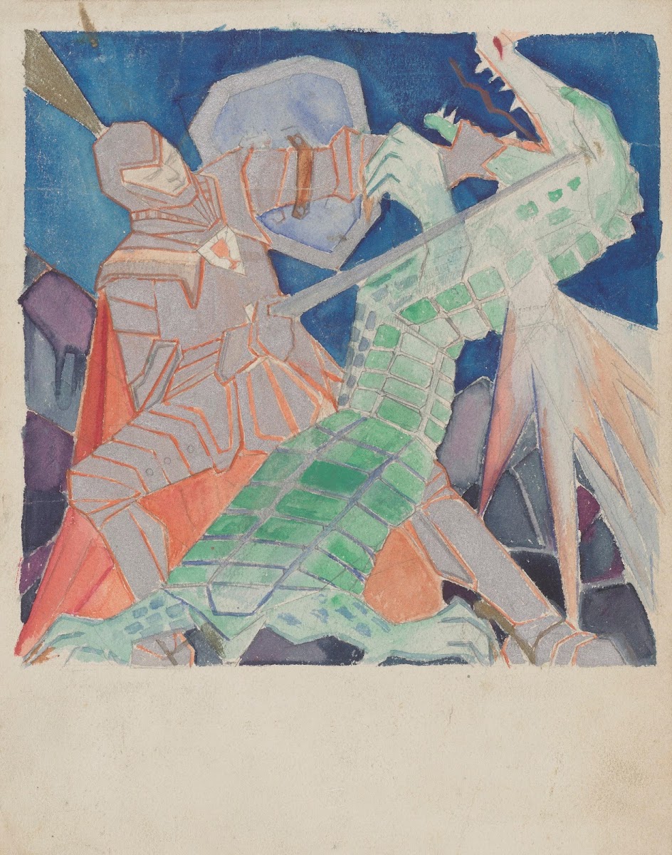 A knight fighting a dragon 1939