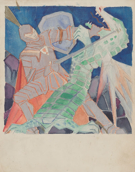 A knight fighting a dragon 1939
