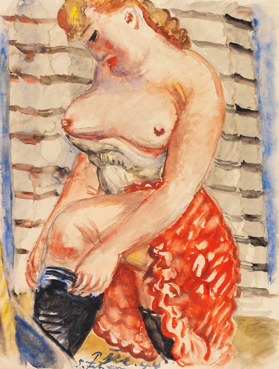 Frau mit schwarzen Strümpfen 1944