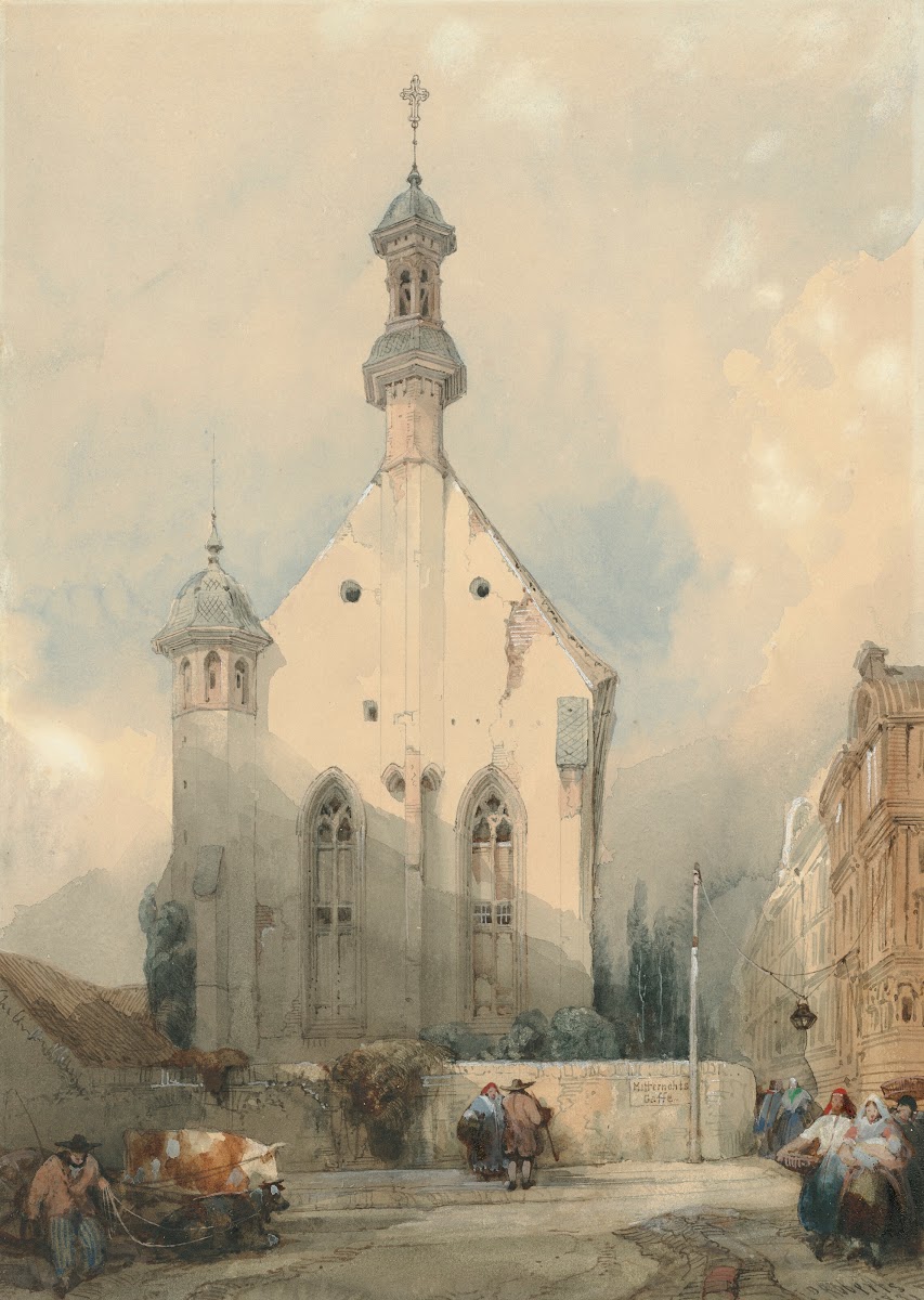 Figures by a church in Mainz Germany 1831