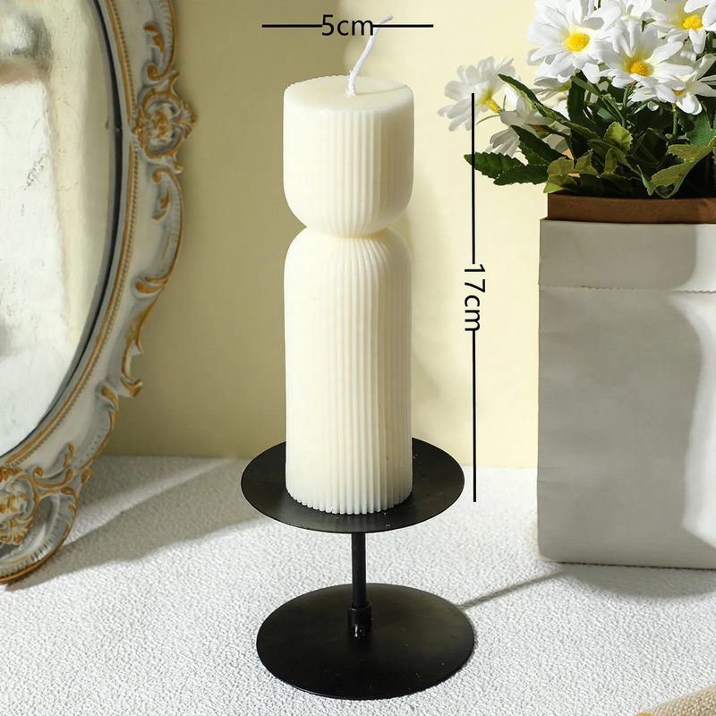 White geometric scented candle, Nordic, pillar shape