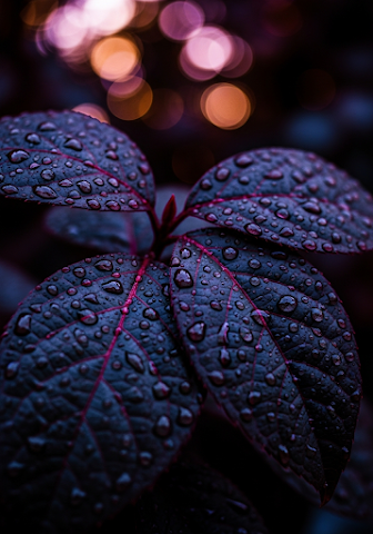Macro Wet Purple Leaves Raindrops Bokeh Nature