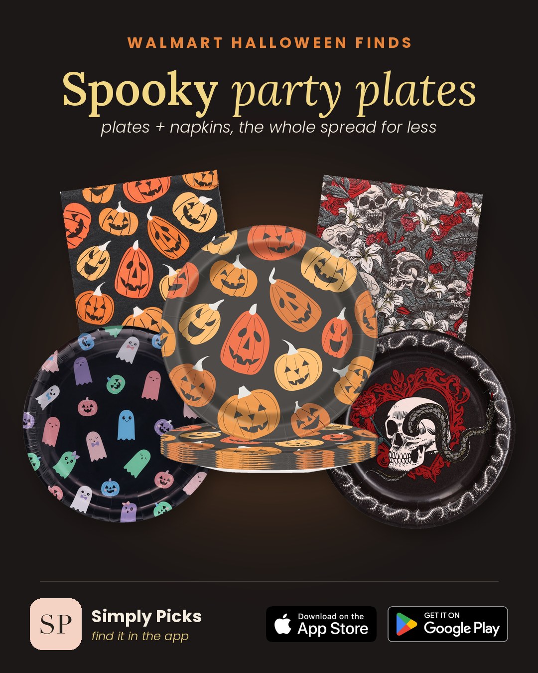 Halloween party plates and napkins, 97 cents a pack