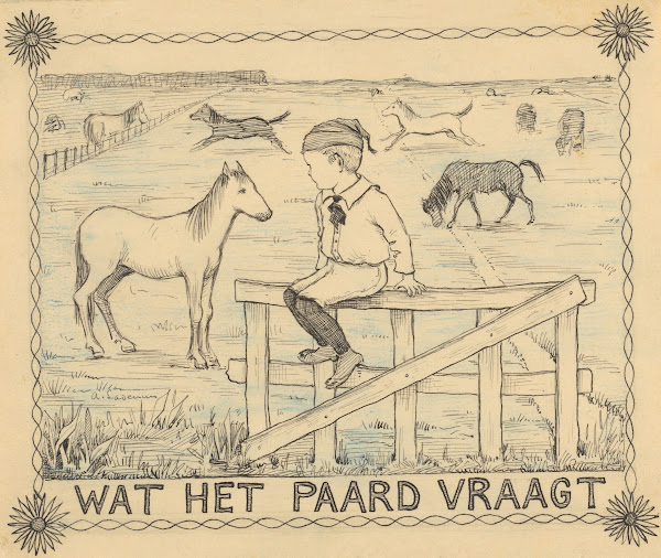 Jongen kijkt naar een paard vanaf een hek