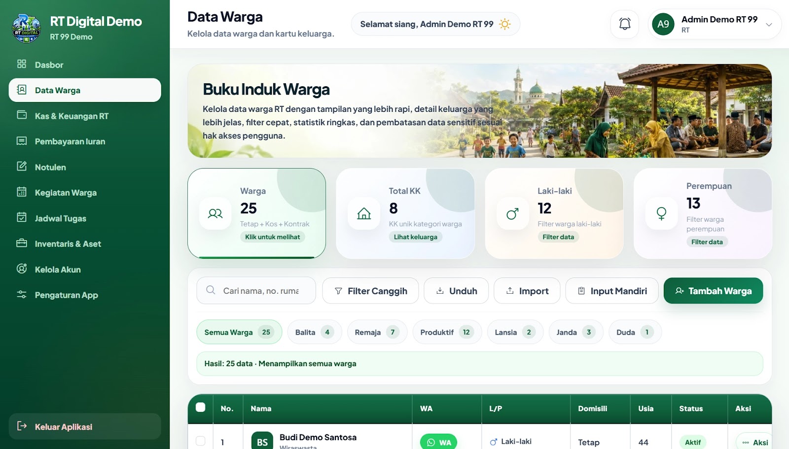 Tampilan dashboard di laptop