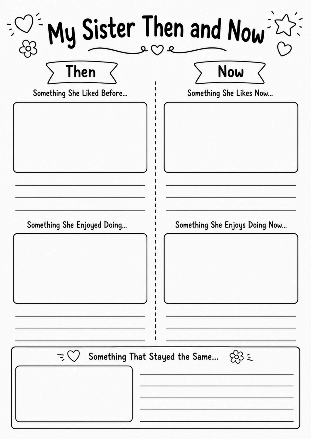 My Sister Then and Now Worksheet