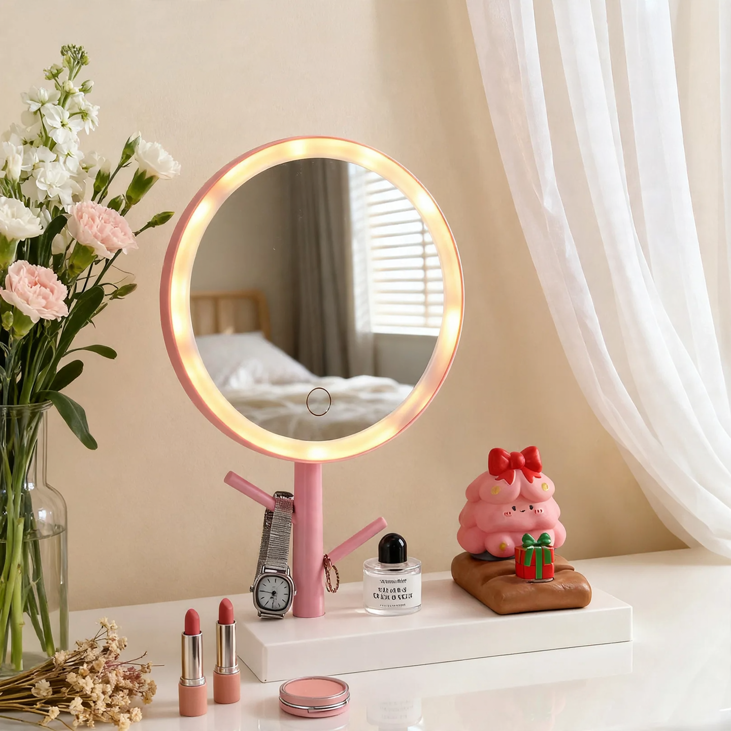 Christmas Tree Phone Stand with Makeup Mirror