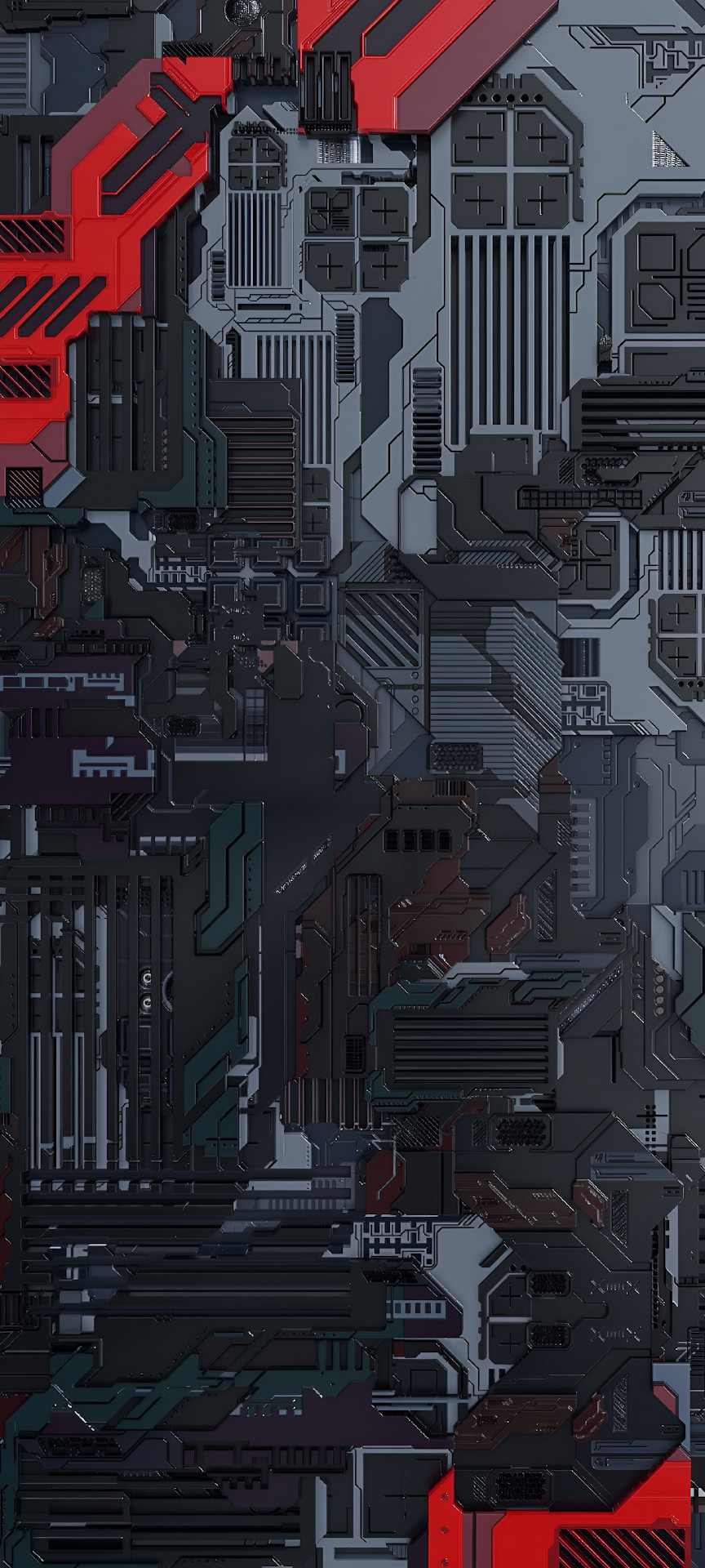 Cyberpunk Mechanical Plating Texture Red Accents - Free 4K mobile Wallpaper