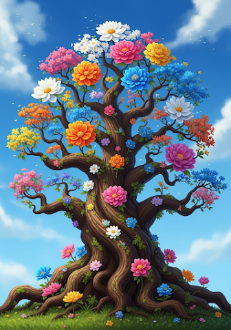 Whimsical Flowering Fantasy Tree