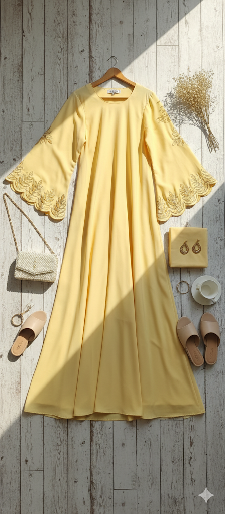 Lemmon Embroidered Abaya – Elegant Modest Wear with Classic Detailing