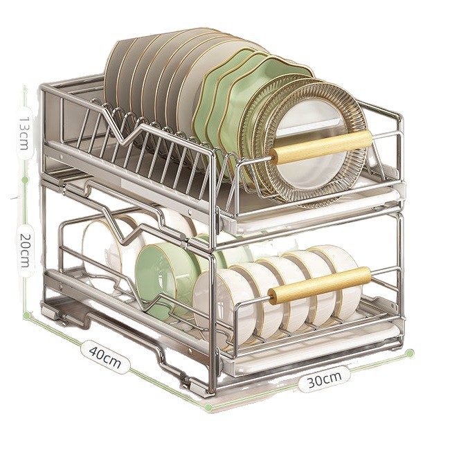Pull-out dish rack made of stainless steel for cabinets