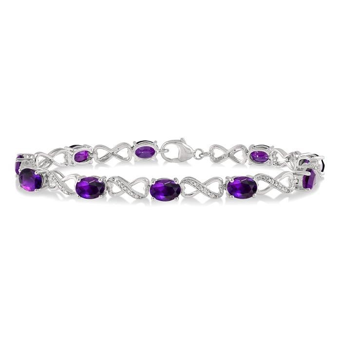 Silver Oval Shape Gemstone & Diamond Bracelet
