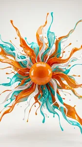 Glossy Abstract Liquid Splash in Orange Teal and White Tones