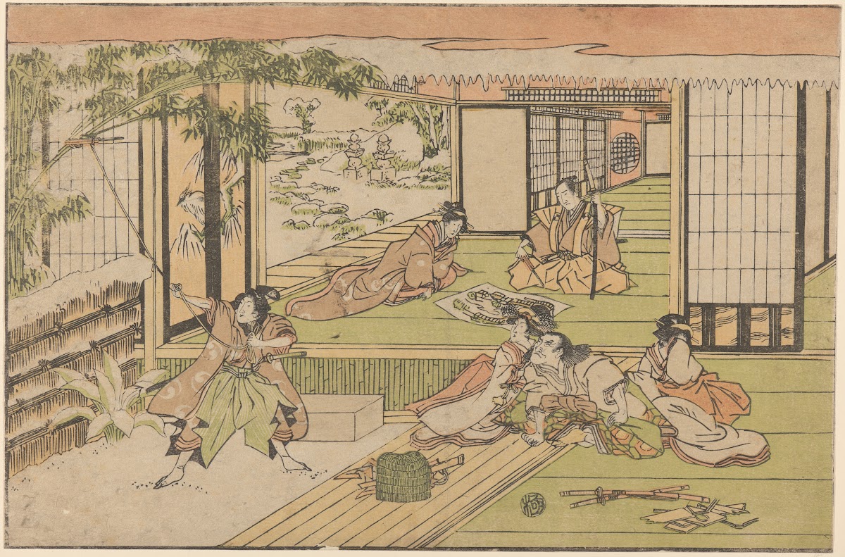 Five Figures Watching Man Roping a Bamboo 19th century