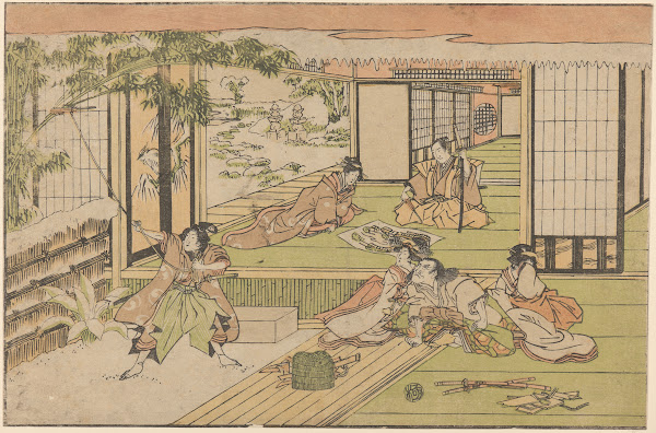 Five Figures Watching Man Roping a Bamboo 19th century