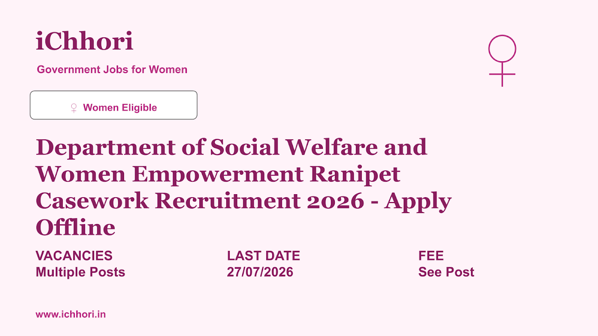 Department of Social Welfare and Women Empowerment Ranipet Casework Recruitment 2026 - Apply Offline - iChhori