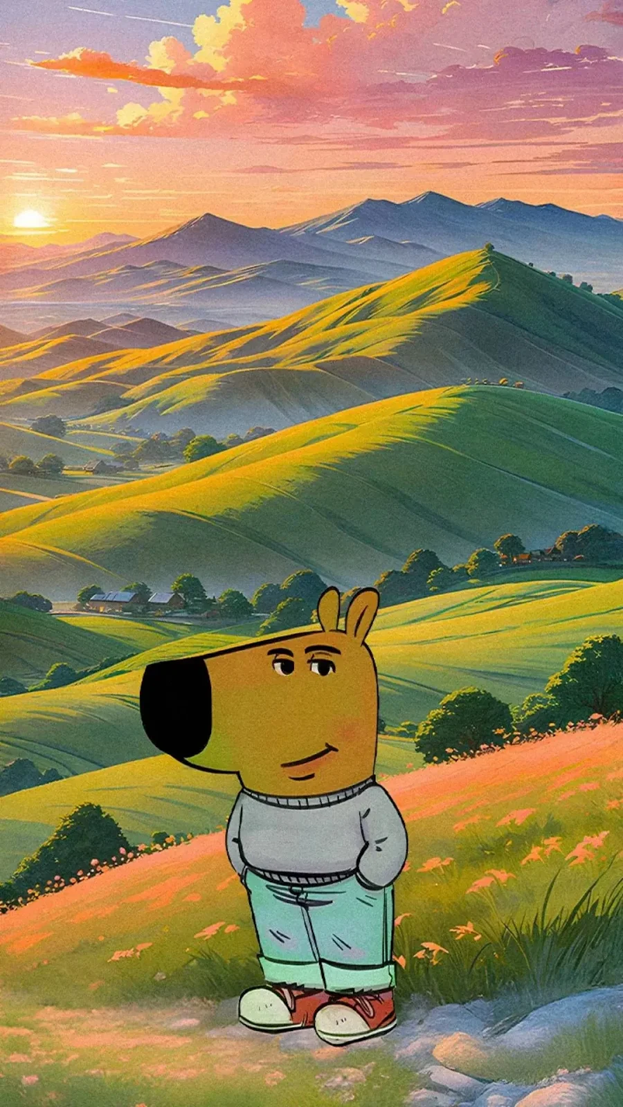 Arthur Character in Sunset Hills - Digital Illustration Full HD iPhone Wallpaper (1080x1920)