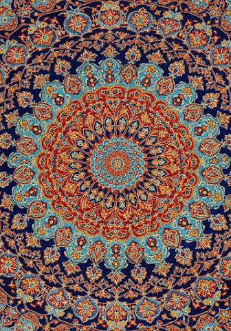 Intricate Persian Carpet Blue Orange Mandala Art