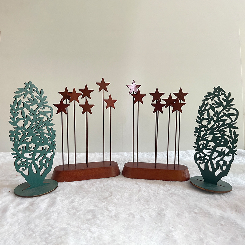 Weihnachts-Deko-Set, Metallsterne und Holzpflanzen