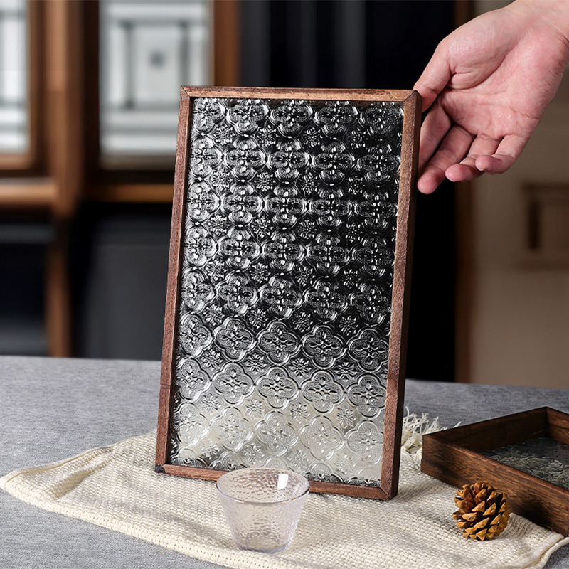 Wooden glass tray with hawthorn pattern, European