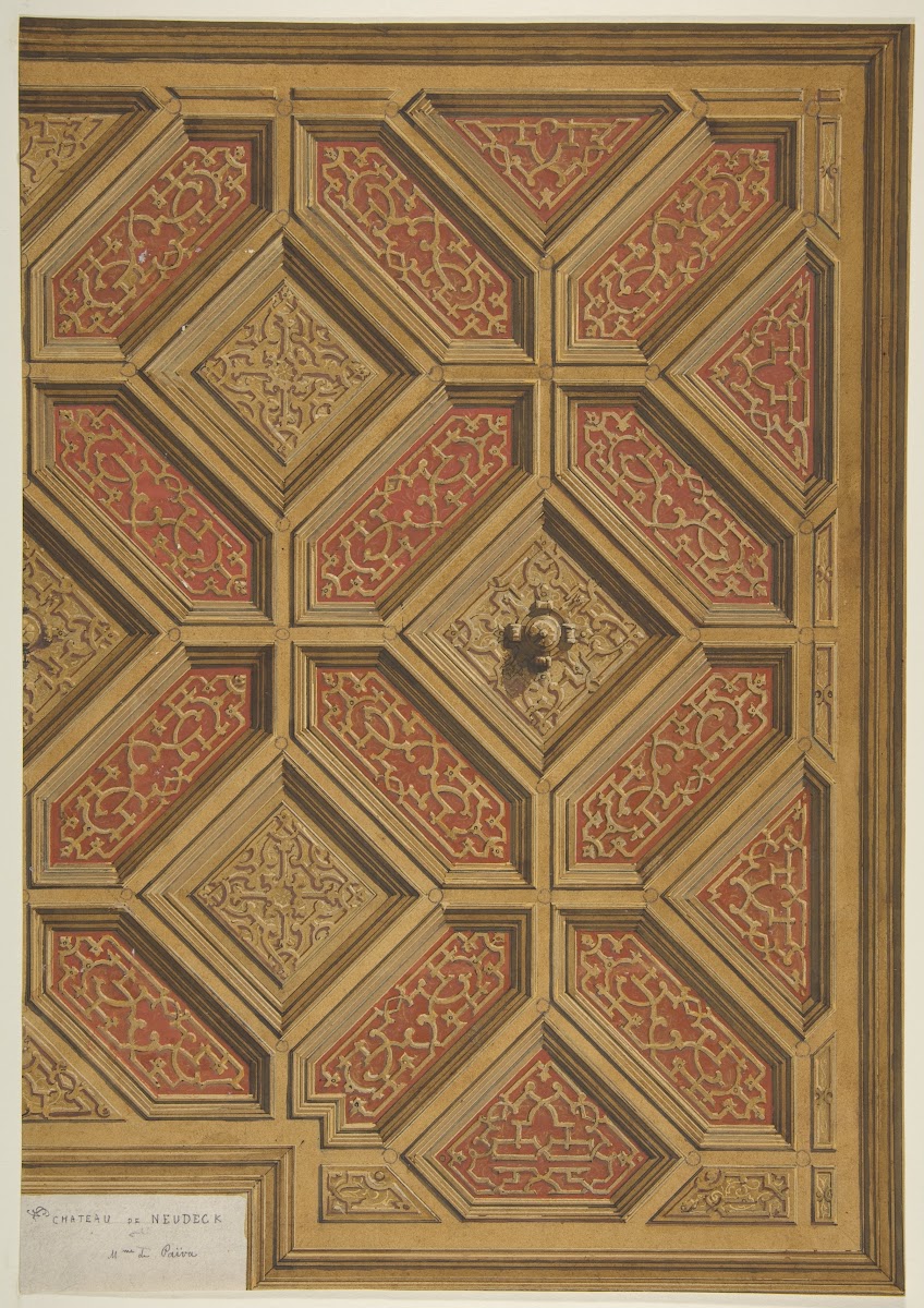 Design for Coffered Ceiling Mme Païvas Chateau at Neudeck 19th Century