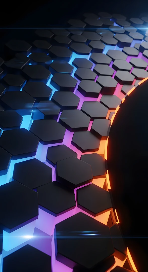 Dark Hexagon Grid with Neon Cyberpunk Lighting