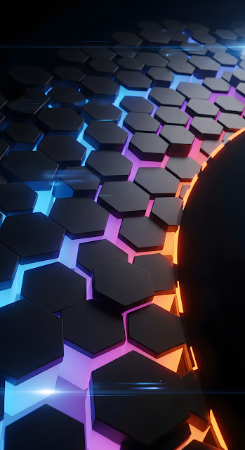 Dark Hexagon Grid with Neon Cyberpunk Lighting - Free mobile Wallpaper